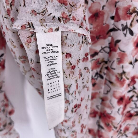 WHBM White House Black Market Top Size 8 Pink Flare Sleeve Blouse Floral Ruffle - Picture 8 of 9
